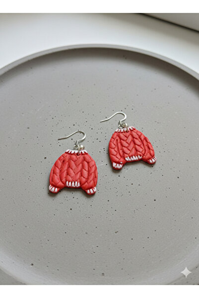 Lu Atelier Cozy Christmas Sweater Earrings – Red Knitted Pattern Polymer Clay...