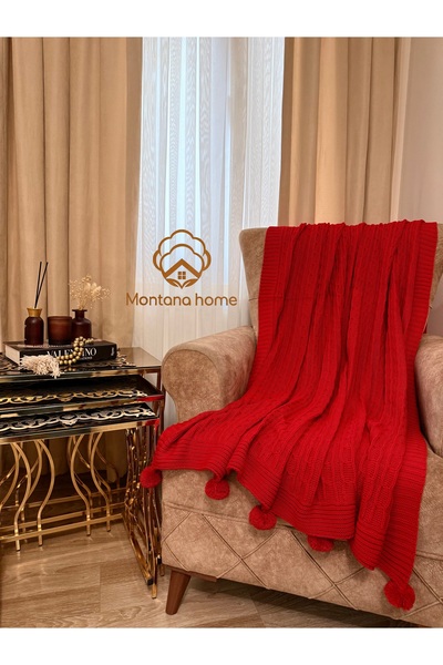 montanahome Ponponlu Triko Örgü TV ve Diz Battaniyesi – 130x170 cm"