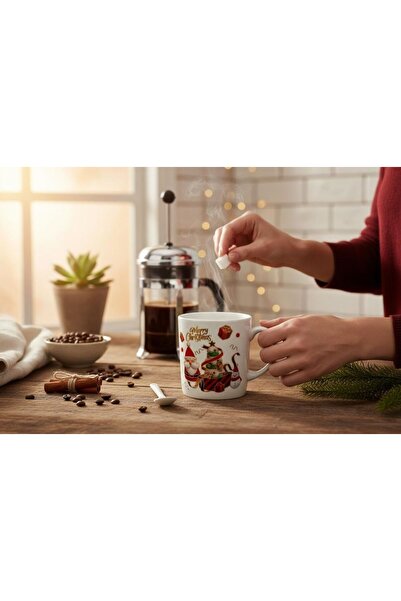 OEM Ceramic Mug with Spoon and Saucer Set, Christmas Theme, in Gift Box –17.5x15x9cm