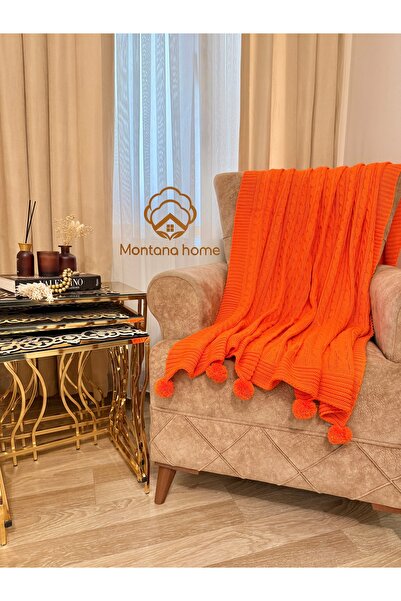montanahome Ponponlu Triko Örgü TV ve Diz Battaniyesi – 130x170 cm"