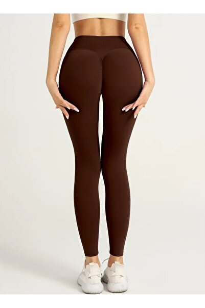 MAROVOAY High Waist Stretch Fabric Sports Leggings with Gathered Back, Yoga Leggings