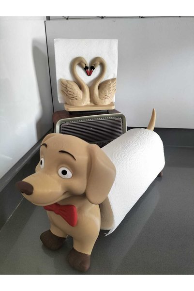 GEZEGENX Napkin Holder Set, Roll Paper Towel Holder + Square Napkin Holder, 2-Piece Napkin Stand, with Decorative Swan Dog Figure