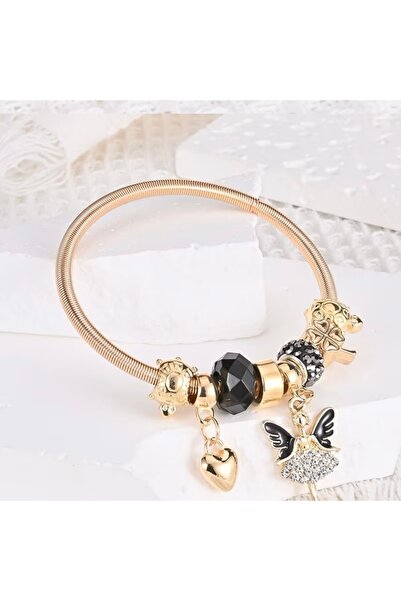 Accessories Hei Black Ballerina Girl Detailed Gold Yellow Charm Daily Women's Bracelet