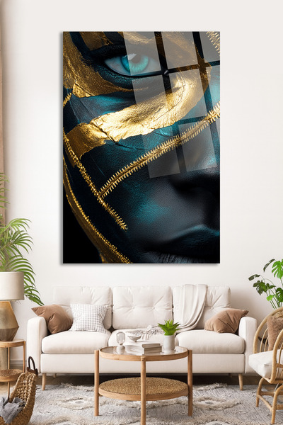 TAULART Artistic Glass Painting with Gold and Turquoise Face Detail