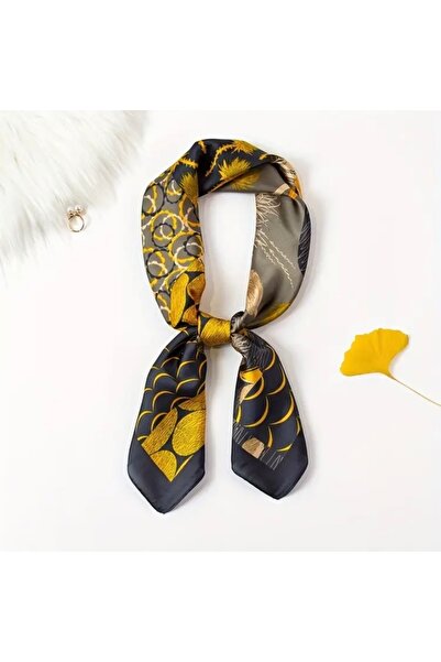 Accessories Hei Black and Yellow Patterned Stylish Silk-Look Women's Accessory Scarf Foulard