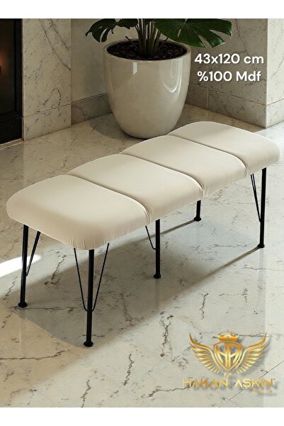 BY HAKAN AŞKIN Metal Ayaklı 44x120 Cm %100 MDF Krem Babyface Puf & Bench Tekl...