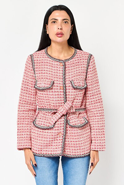 Maje Women Textured Belted Jacket Shirt, Muticolor