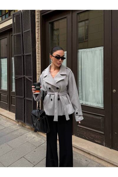 Butik Beyza Belted Four Button Detailed Coat