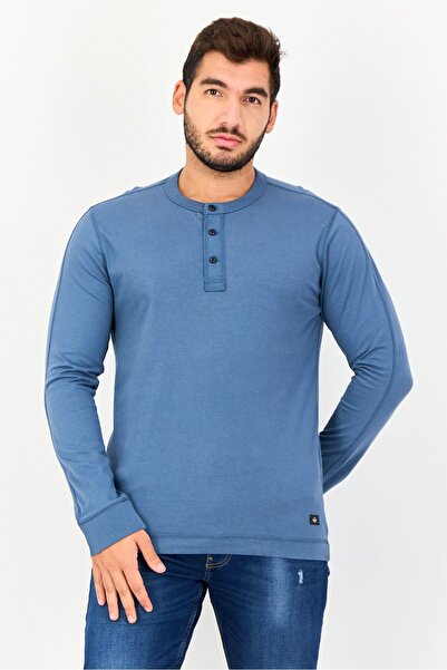 Dockers Men Crew Neck Brand Logo Long Sleeve T shirt, Sage Blue