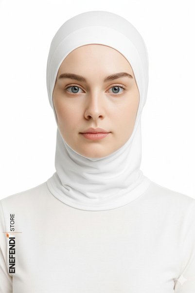 NF ND ENEFENDİ Sports Bonnet with Neck Collar |   White Hijab • Ready-To-Wear Bonnet • Comfortable and Stylish Combed Cotton Use