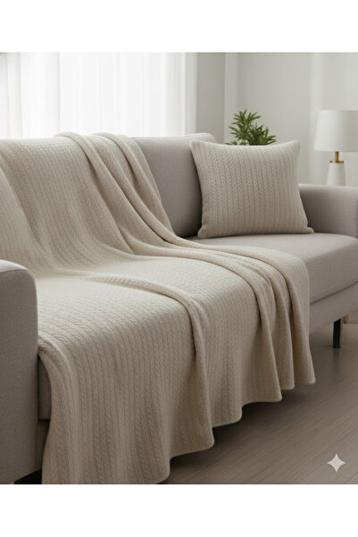 Alpateks Home %100 Pamuklu Örgü Desen Koltuk Örtüsü Ve 2 Adet Kırlent Kılıfı ...