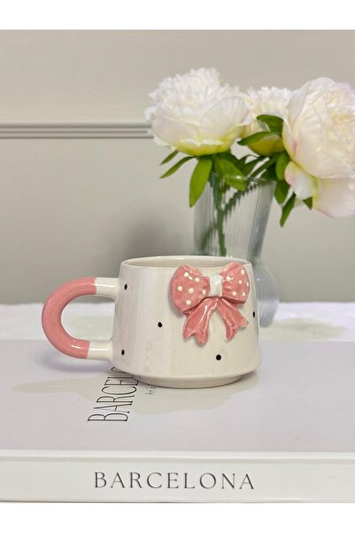 Kizaru Home Pembe Fiyonk Kabartmalı Yılbaşı El Yapımı Kupa, Bardak, Kahve Fin...