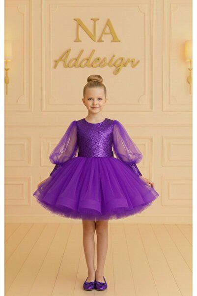 NA ADDESIGN Özel Tasarım Payet Üst Balon Kol Prenses Tül Kabarık Kız Çocuk El...