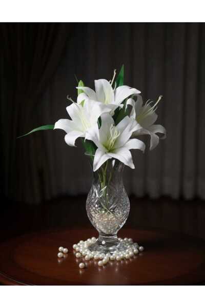 ENRUFLORA Yapay Islak Dokulu Beyaz Lilyum Ev Vazo Salon Dekor Süs Sevgililer ...