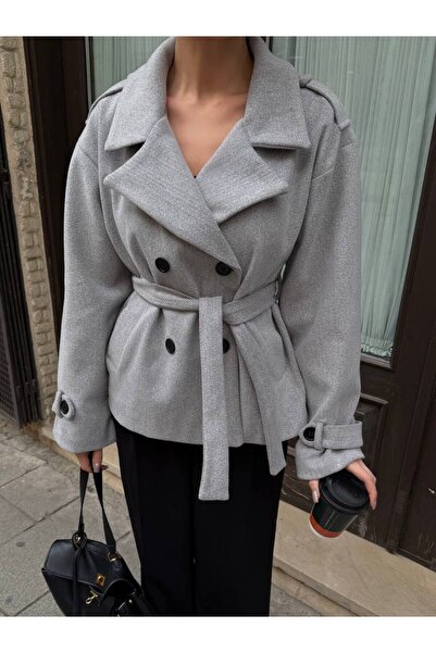 Butik Beyza Belted Four Button Detailed Coat