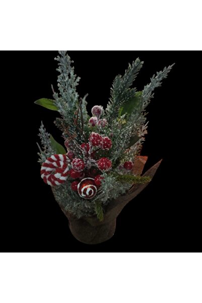 First Choice Decorațiune de Crăciun brad artificial de 42cm cu fructe de pădure roșii, și zăpadă artificială