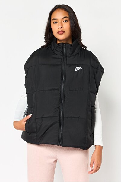 Nike Women Therma Fit Sleeveless Embroidered Logo Vest Jacket, Black