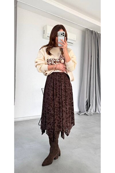 Butik Beyza Tulle Flock Detailed Asymmetrical Cut Skirt