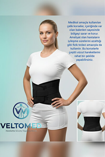 Veltomed Çelik Balenli LUMBOSTAD 26CM Korse, Ortopedik Korse, Bel Korsesi, Sk...