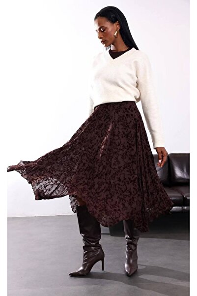 Butik Beyza Tulle Flock Detailed Asymmetrical Cut Skirt