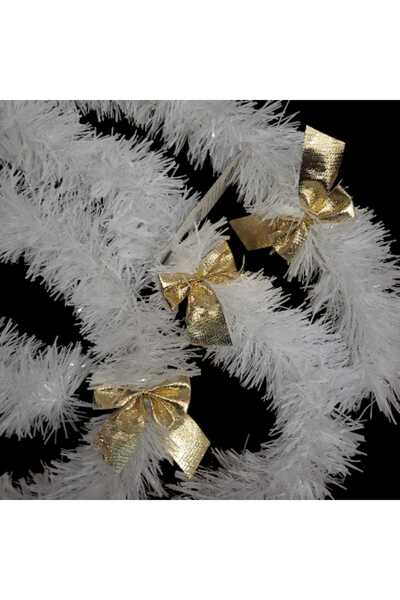 First Choice 2 Christmas tinsel, White Tinsel with elegant luxury gold bows 3m x 8cm, Rich plastic (6 meters)