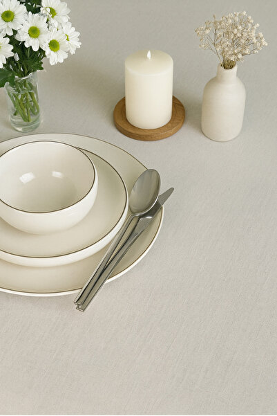 DNRYSL مفرش طاولة من الكتان الكريمي بنسيج الغاردينيا، مقاوم للبقع، ذو سطح ناعم