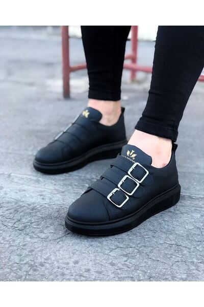 Mhoda Shoes Rlx050 Men's Casual Buckle Leather Sports Sneaker Shoes Cst - Black