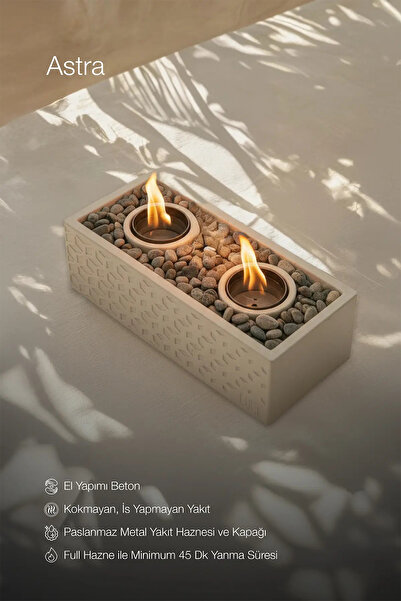 lumi atelier Lumi Astra No:1 – Masaüstü Bacasız Beton Şömine + 1 L Bioethanol...