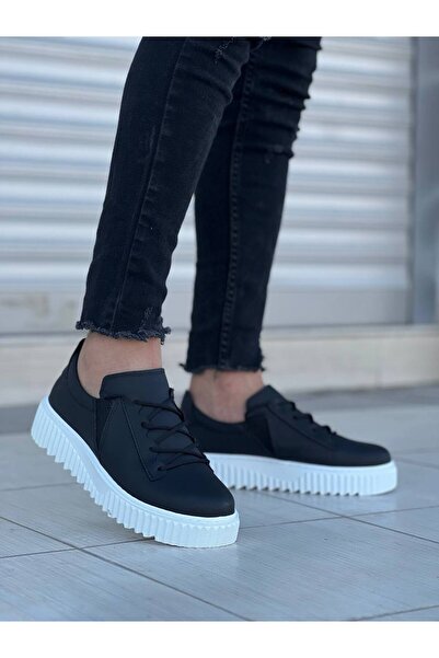 Mhoda Shoes Rlxx502 Bold Lace-Up Leather Men's Casual Sneaker Shoes Cbt - Black