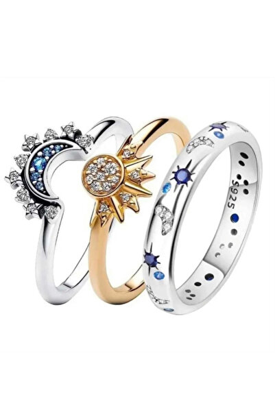 Pop Giyim Sun - Moon - Star Galaxy Embroidered Adjustable Ring Set