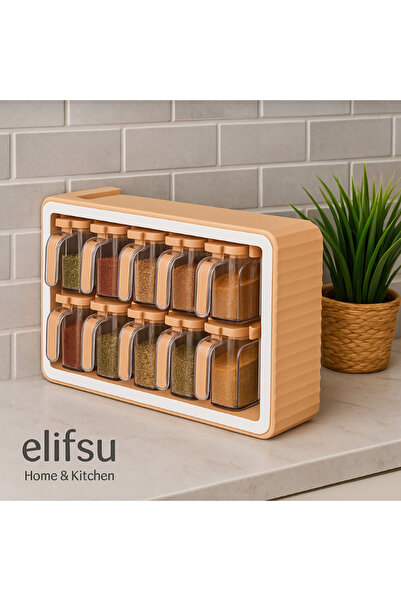 ELİFSU HOME Barones 12-Piece Spice Rack Self-Adhesive Storage Container with Stand and Spice Rack