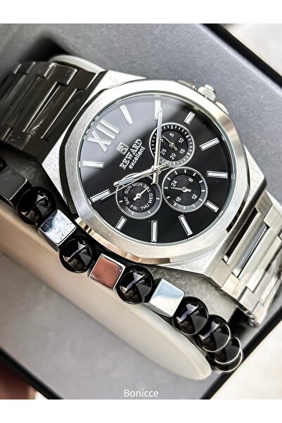 Reward Men's Watch, Black Dial, Silver Color Steel Band, Functions Active, Bracelet Gift