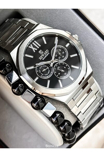 Reward Men's Watch, Black Dial, Silver Color Steel Band, Functions Active, Bracelet Gift