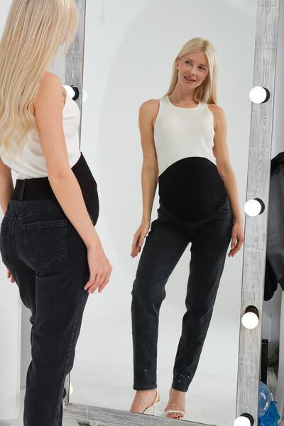 BUSA Maternity Stretchy Belly Band Mom Fit Jeans Smoked