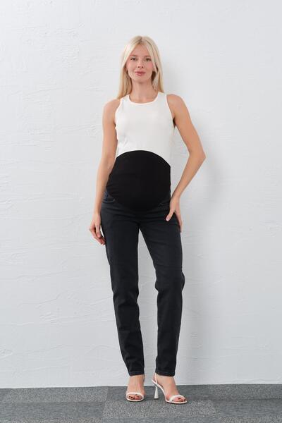 BUSA Maternity Stretchy Belly Band Mom Fit Jeans Smoked