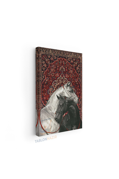 tablonhazır Dikey Kanvas Tablo Salon Duvar Tablosu Siyahbeyaz At Hali Yeni Ev...