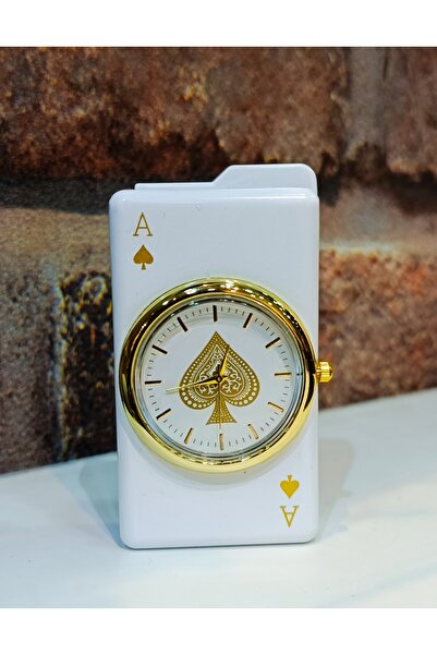 tuba tesbih gümüş Maça ası temalı Saatli pürmüzlü çakmak.