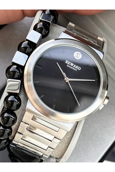 Reward Erkek Saat, Siyah Kadran Gümüş Renk Çelik Kordon, Sade Model, Şık Kutu...