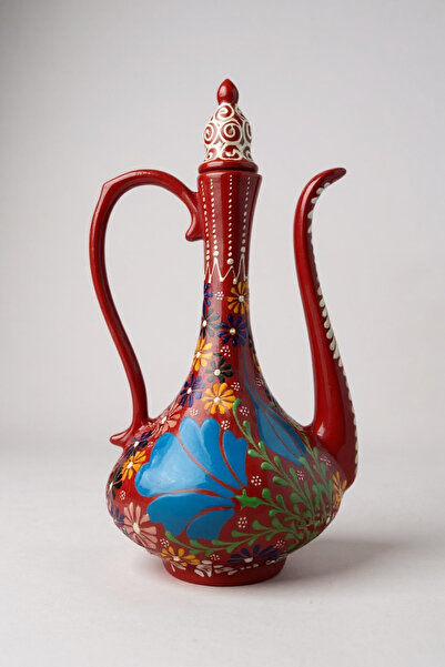 STORESZA El Yapımı 30Cm Kabartma ve Dantel İşçiliği Narin İbrik Çini Vazo