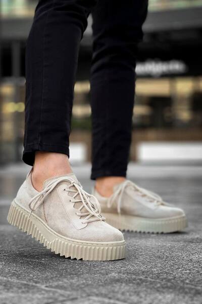 Mhoda Shoes Rlxx502 Bold Lace-Up Suede Men's Casual Sneaker Shoes Skt - Cream