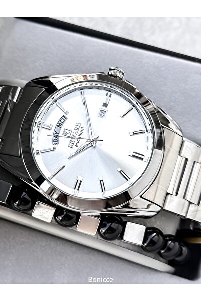 Reward Men's Wristwatch, White Dial, Silver Color Steel Band, Stylish Box with Calendar, Bracelet Gift