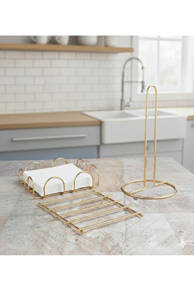 UG Home Gold Dik Napkin Holder Gold Square Nihale Gold Square Napkin Holder 3-Piece Presentation Set