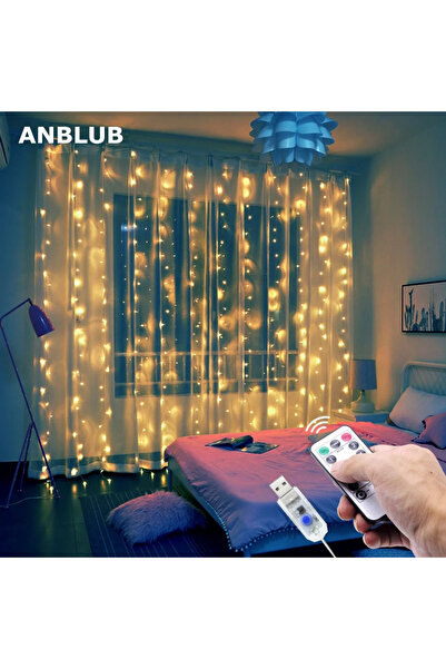 Go İthalat 300 Ledli 10 Sarkıt Perde Led Işık-8 Fonksiyon, Uzaktan Kumandalı, 3x3 Metre (5224)
