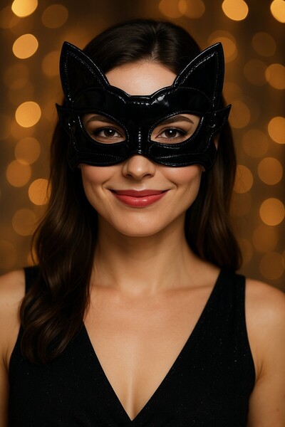 TOYFEST Kedi Şekilli Siyah Parlak Kumaş Maske Yetişkin Uyumlu Rahat Lastikli ...