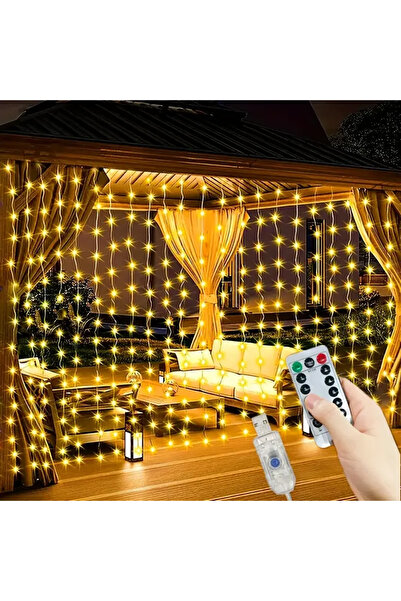 Go İthalat 300 Ledli 10 Sarkıt Perde Led Işık-8 Fonksiyon, Uzaktan Kumandalı,...