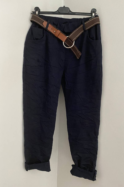 AYASOFYA OTANTIK Pantaloni pentru femei, albastru bleumarin, cu talie elastic...