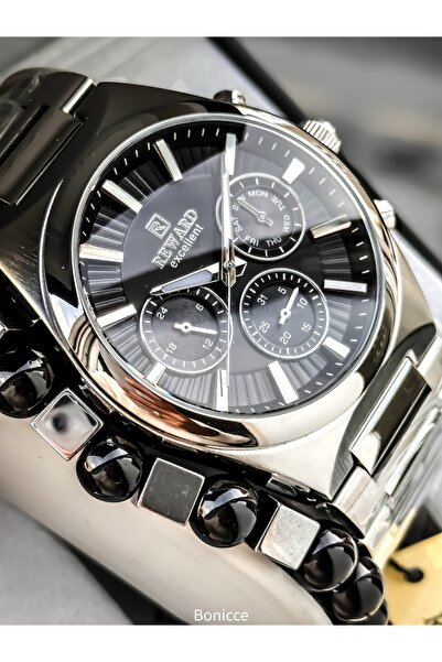 Reward Men's Watch, with Calendar, Black Dial, Silver Color Steel Band, Functions Active, Bracelet Gift