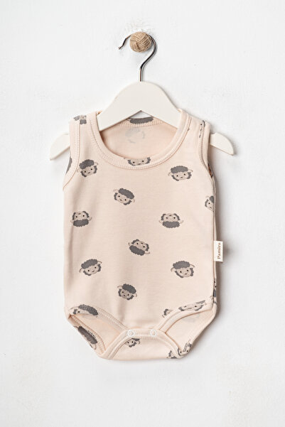 Noone 100% Cotton, Patterned, Ribbed Knit Straps Baby Bodysuit