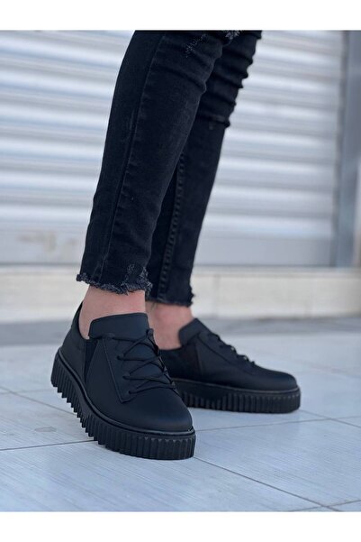 Mhoda Shoes Rlxx502 Bold Lace-Up Leather Men's Casual Sneaker Shoes Cst - Black