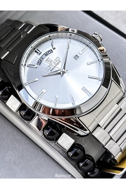 Reward Men's Wristwatch, White Dial, Silver Color Steel Band, Stylish Box with Calendar, Bracelet Gift